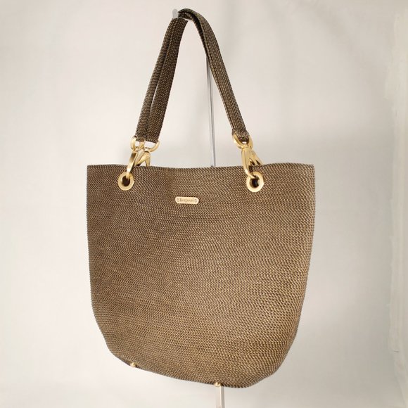 ERIC JAVITZ Black & Metallic Gold Woven Tote, Chunky Gold Accents, Medium Size - Picture 7 of 16